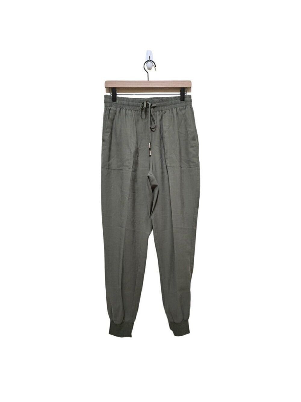 Alya Green Viscose Relaxed Fit High Rise Tapered Leg Joggers Sz M